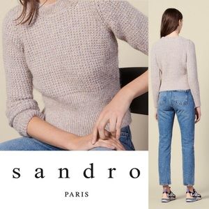 Sandro Paris Cropped Crewneck Longsleeve Light Gray Sweater XS